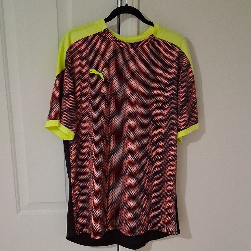 Puma Red and Yellow Athletic Short Sleeve Tee